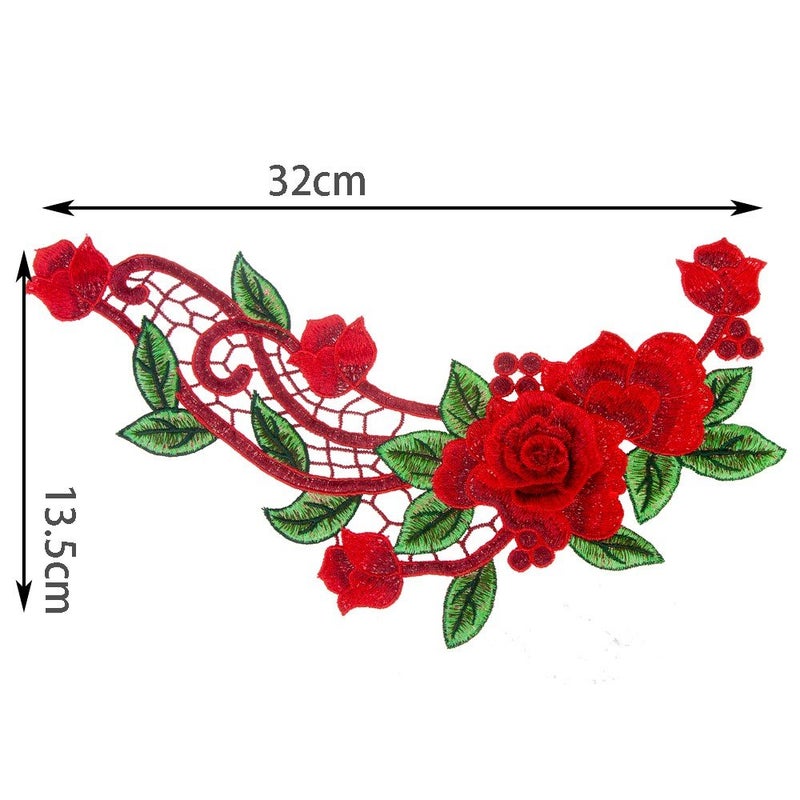 3D Red Rose Floral Trim Venise Applique Motif Embroidered Collar Sew on Patches for Sewing Repair Clothes